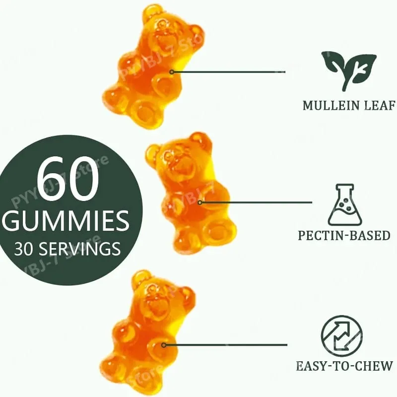 Mullein Gummies Supports Respiratory Health Pear Flavor Lung Health Sinus Relief 60 Grains Dietary Supplement — image 4