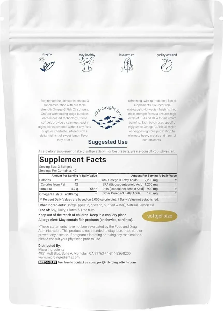 Triple Strength Omega 3 Fish Oil Supplements 4200mg Per Serving 120 Softgels Lemon Flavored Burpless EPA — image 6