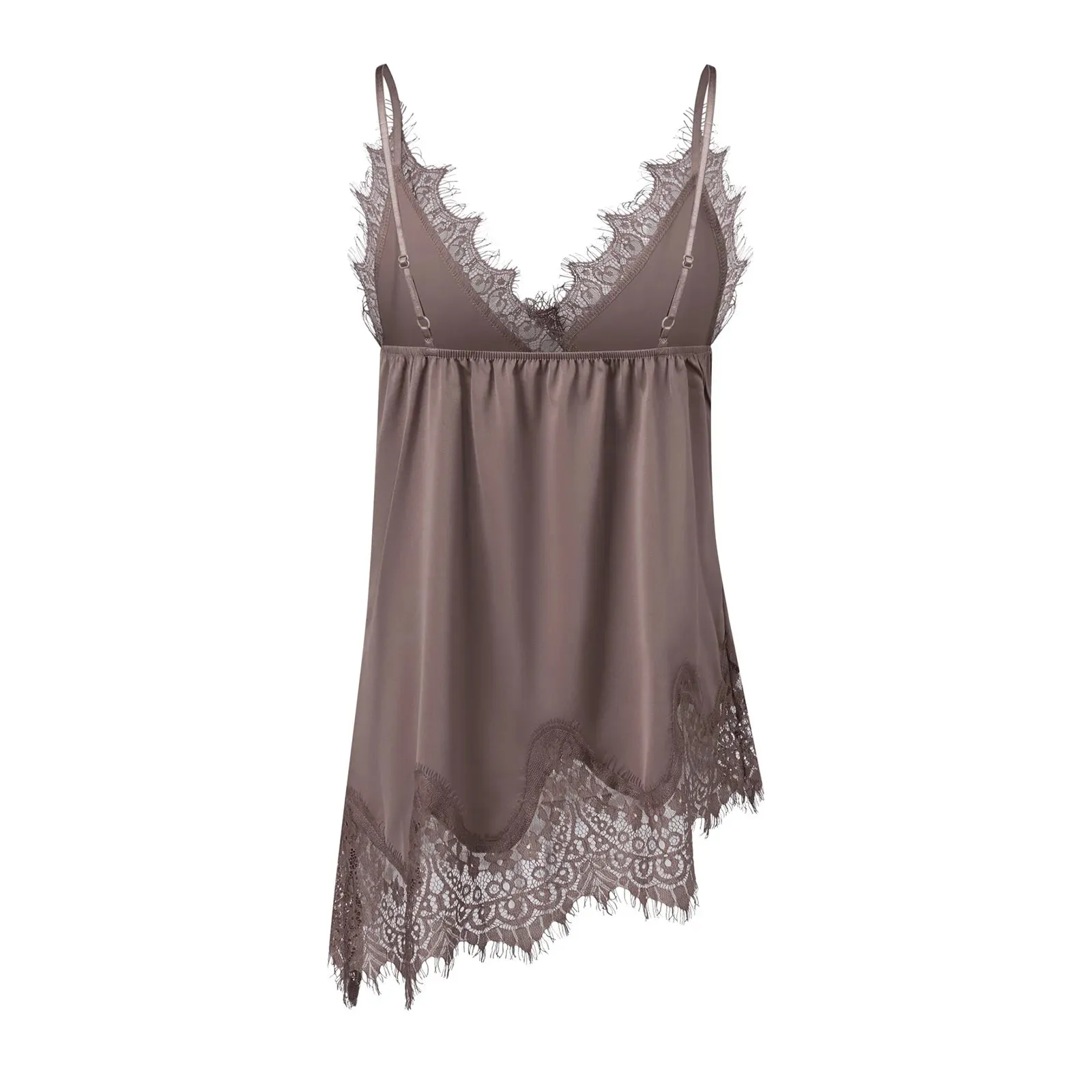 y2k Coquette Satin Lace Cami Tops Silky Lace Trim Patchwork Spaghetti Strap Low Cut Asymmetrical Camisole Women Sexy Slip Tanks — image 5