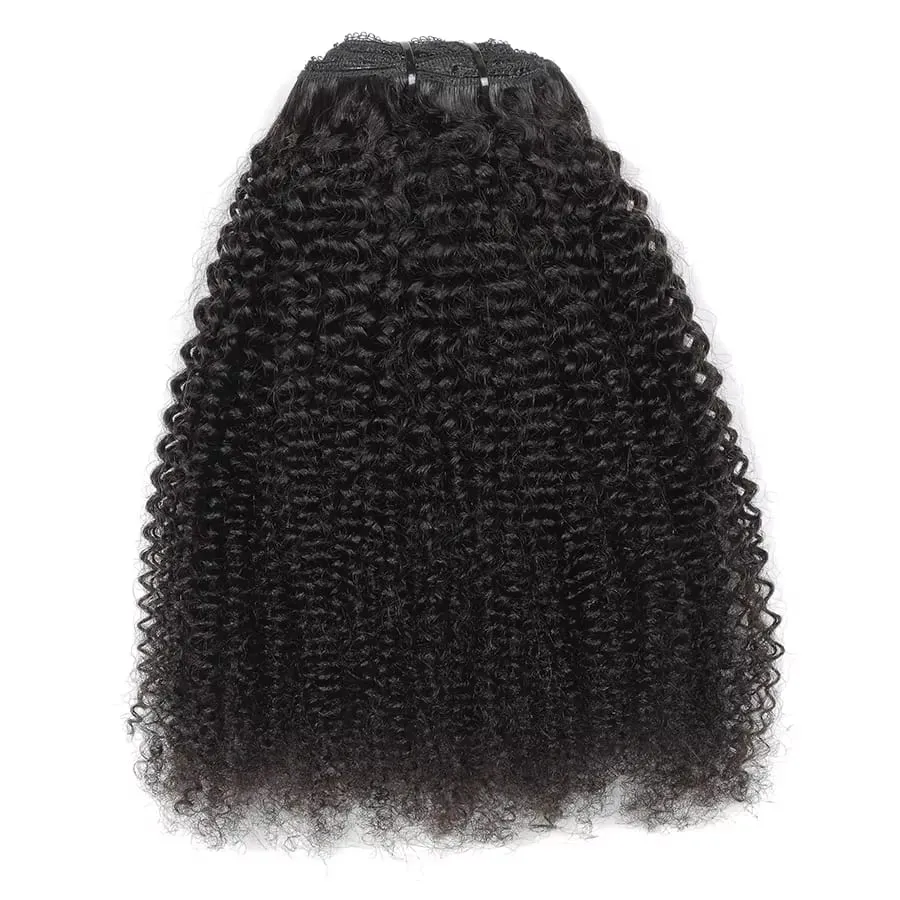 Afro Kinky Curly Clip in Hair Extensions Human Hair 12A Brazilian Hair Water Wave Clip Ins 120g Natural Black 8Pcs/Set Full Head — image 2