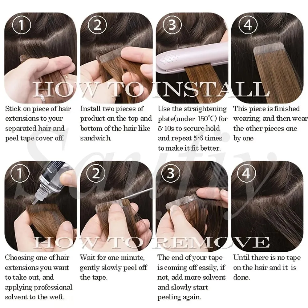 Blonde Straight Tape In Hair Extensions Human Hair 20pcs/Pack Straight Natural Black Blonde Brown Tape Ins Hair Extensions 12-20inches Seamless Double Side Skin Weft Tape In Hair Extensions For Women — image 8