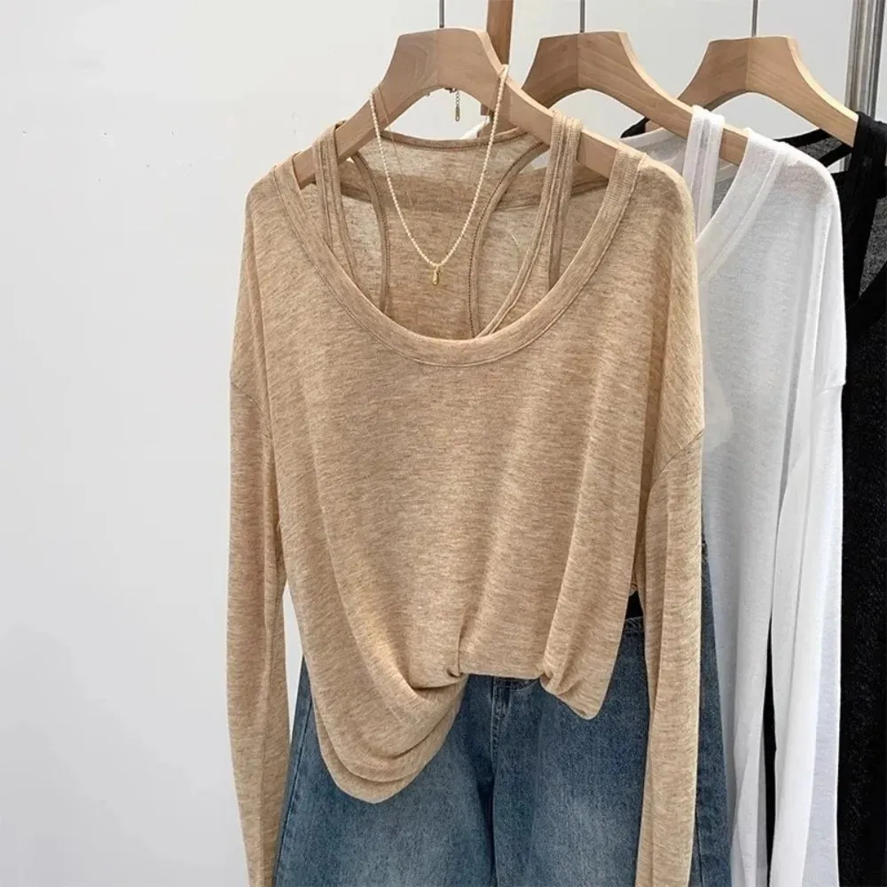 New Loose Fit Long Sleeve Tops Set Casual Sun Protective Two Piece Set Thin Sun Protection Cover Up Women — image 9