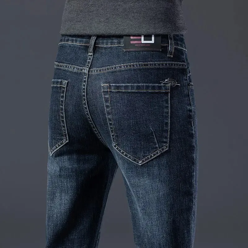 Autumn Winter High Quality Elastic Mens Jeans Cargo Slim Fit Denim Pencil Trousers Midweight Long PantsHighHigh Jeans Man — image 2