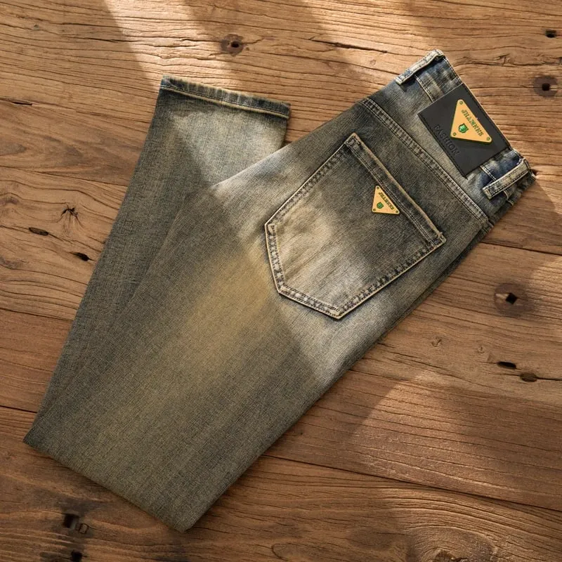 European Trendy Brand Yellow Mud Jeans Men's Retro Old Slim Fit Fashion Long Pants Autumn and Winter Thick Pants — image 3