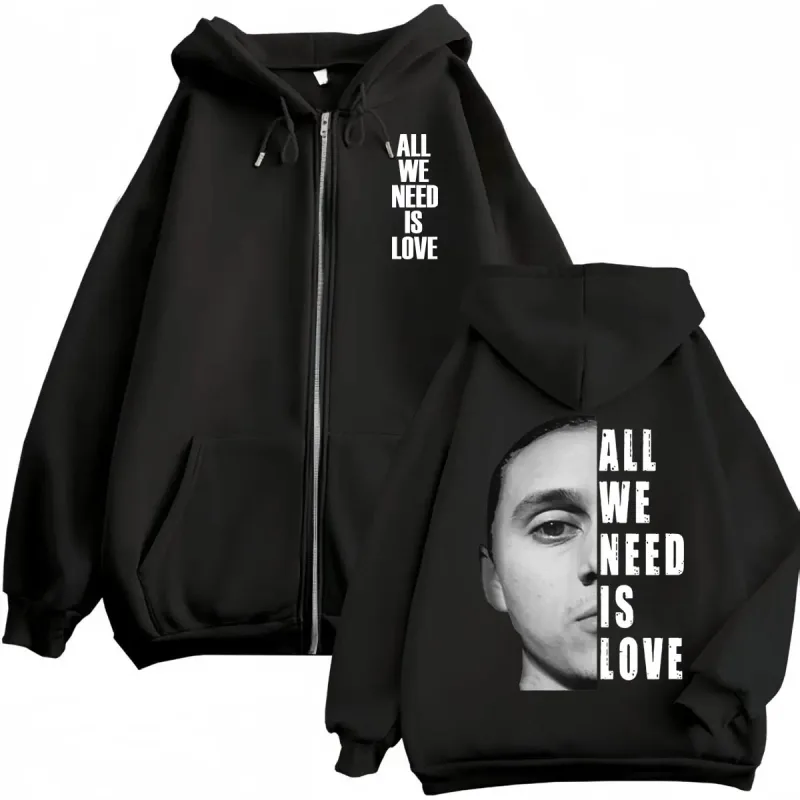 Canserbero Tudo o que precisamos é amor Muerte Vida Merch Zipper Hoodie Moda masculina Hip Hop Zip Up Moletons Casual Pulôveres de lã — image 17