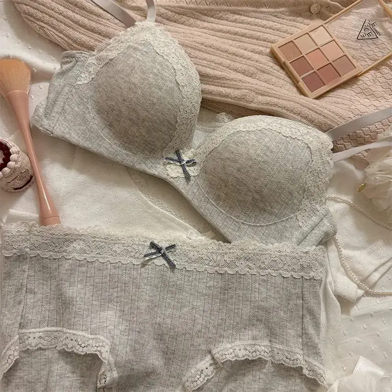 Sexy Lace Floral Bra Set Comfortable Non-steel Ring Beauty Back Small Breasts Gathered Up Support Anti-sagging Teenage Bra Set