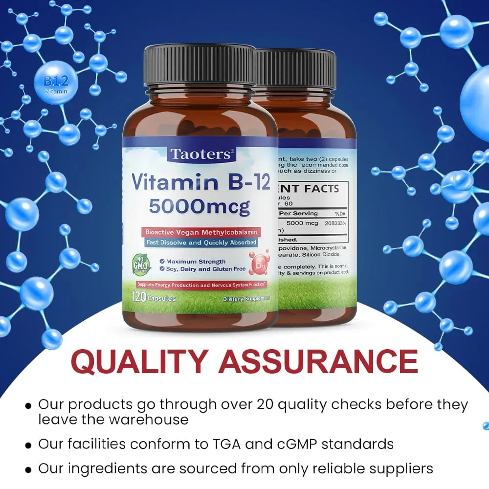 Vitamin B12 Capsules 5000 Mcg Bioactive Vegan Methylcobalamin Supports Energy Production and Nervous System Function — image 5