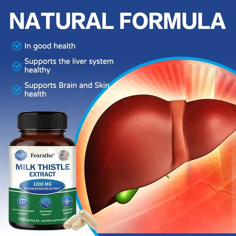 Milk Thistle Extract 1000mg Capsules Natural Antioxidant for Liver Function & Detox Support Digestive Health & Lipid Balance