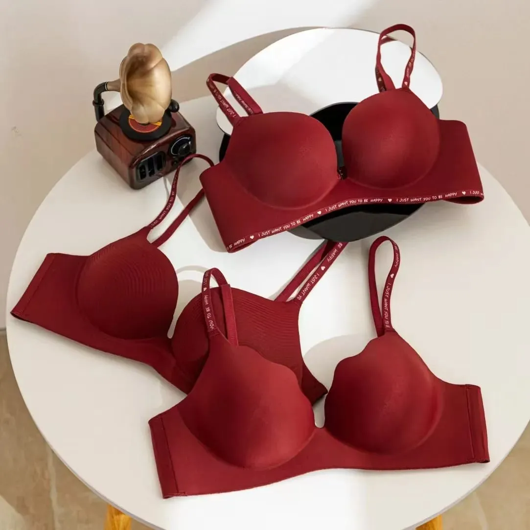 Sexy Red Push up Bra Set for Small Breasts Anti-Sagging Comfortable Breathable Wedding Lingerie Set without Underwire — image 2