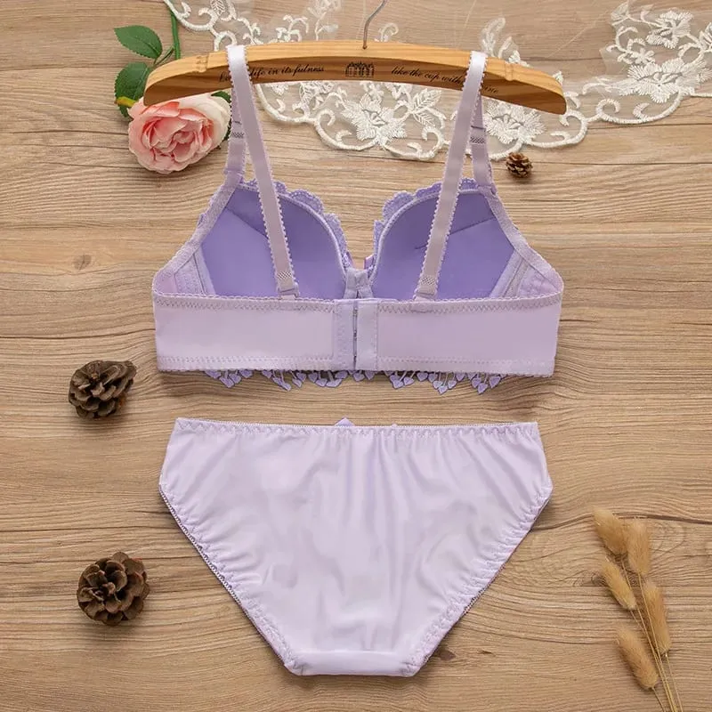 Women Wireless Lingerie Set Tassel Lace Bow Decor Push‑Up Bra & Panty Suit Adjustable Straps Ladies Intimate Underwear 32-38
