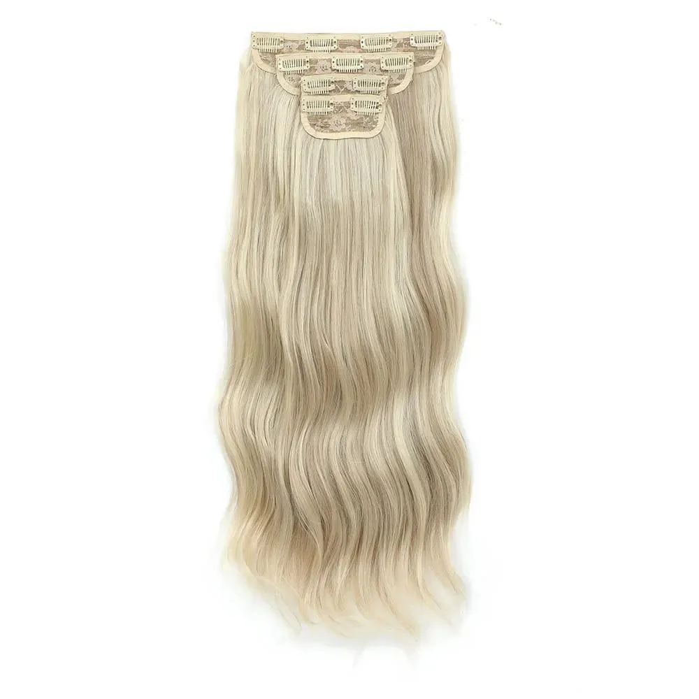 4Pcs/Set 11 Clips 22 Inches 220g Beach Waves Clip in Hair Extensions Sandy Blonde Champagne Heat Resistant Synthetic Hairpiece — image 11