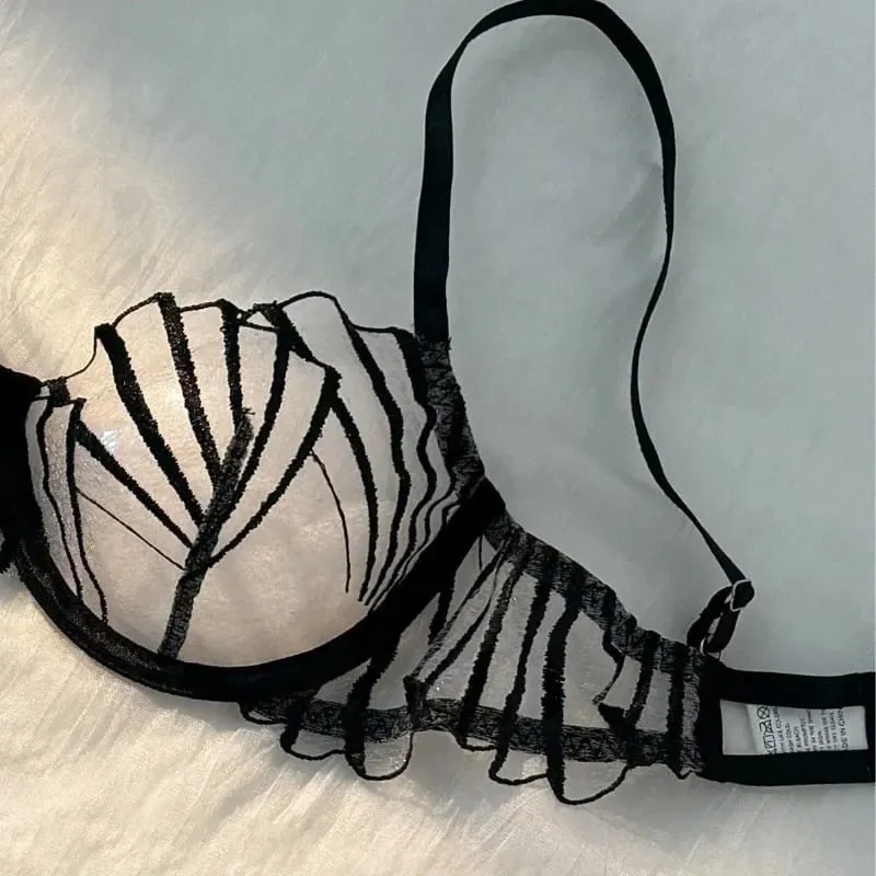 2pcs Women's Bra Set Sexy Lace Mesh Lingerie Set Ultra Thin Breathable Comfortable Lightweight Scallop Transparent Lingerie — image 5
