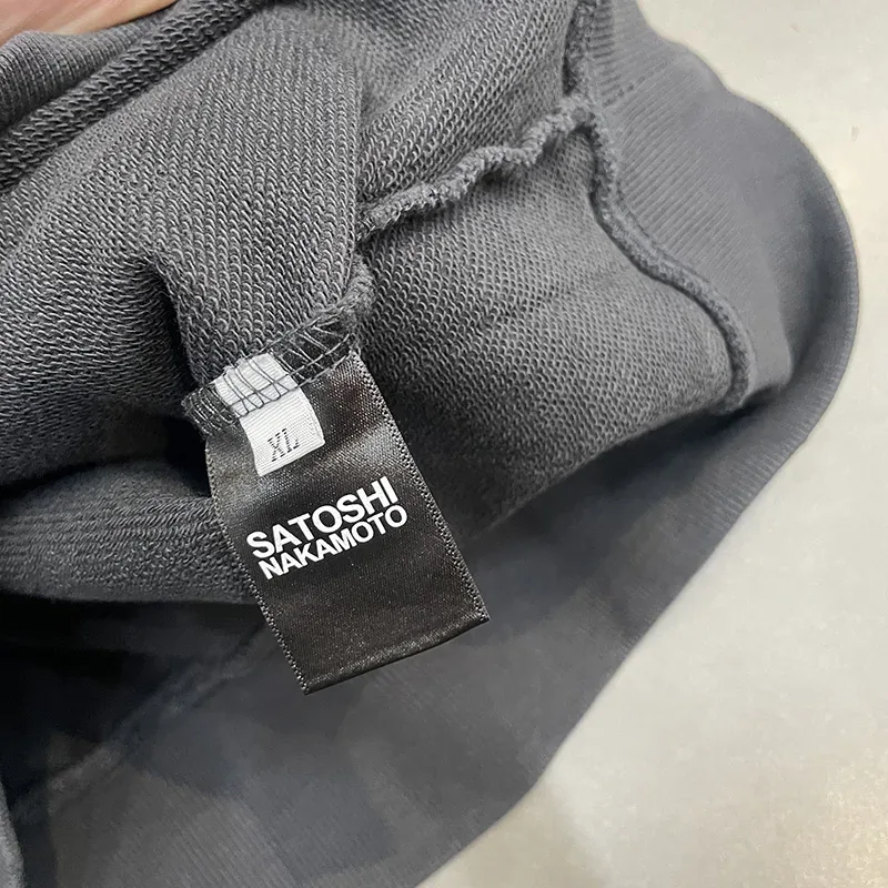 26FW Heavy Fabric Cotton Loose Rhinestone Rivet Satoshi Nakamoto Sweatshirts Men Women Vintage Charcoal Gray Green Pullovers — image 23