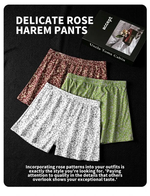 MiiOW 3Pcs Cotton Men Underwear Boxershorts Breathable Rose Print Man Underpants Skin-friendly Large Size Men's Shorts Panties — image 7