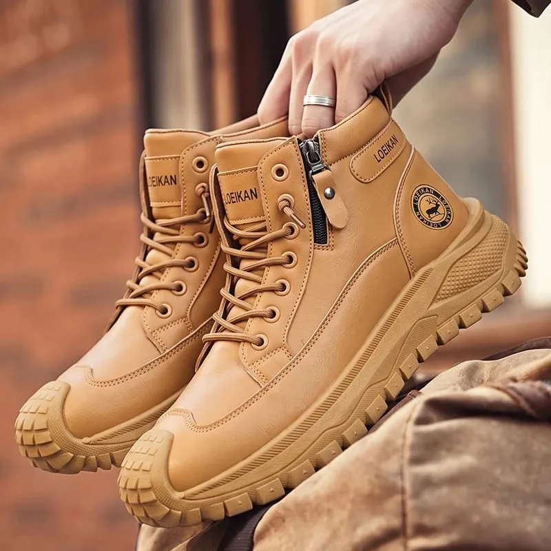 Men High Top Casual Sneakers Side Zipper Lace‑Up Thick Non‑Slip Sole Durable Footwear For Daily Walking Commuting Street Wear — image 1