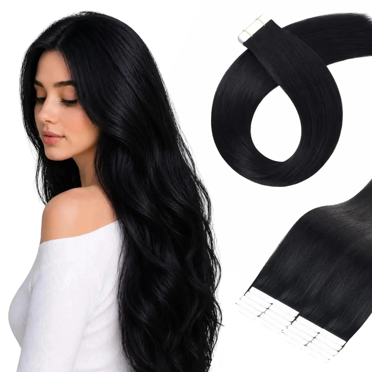 Straight Tape In Human Hair Extensions 16-26 inches 100% Natural Real Invisible Adhesive Tape ins For Women — image 1