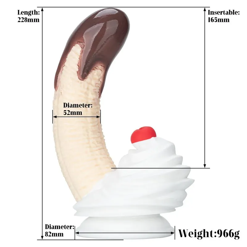 Banana Sundae Silicone Dildo with Strong Suction Cup Cream and Cherry Design Three Sizes Food Grade Silicone Sex Toy for Unisex — image 6