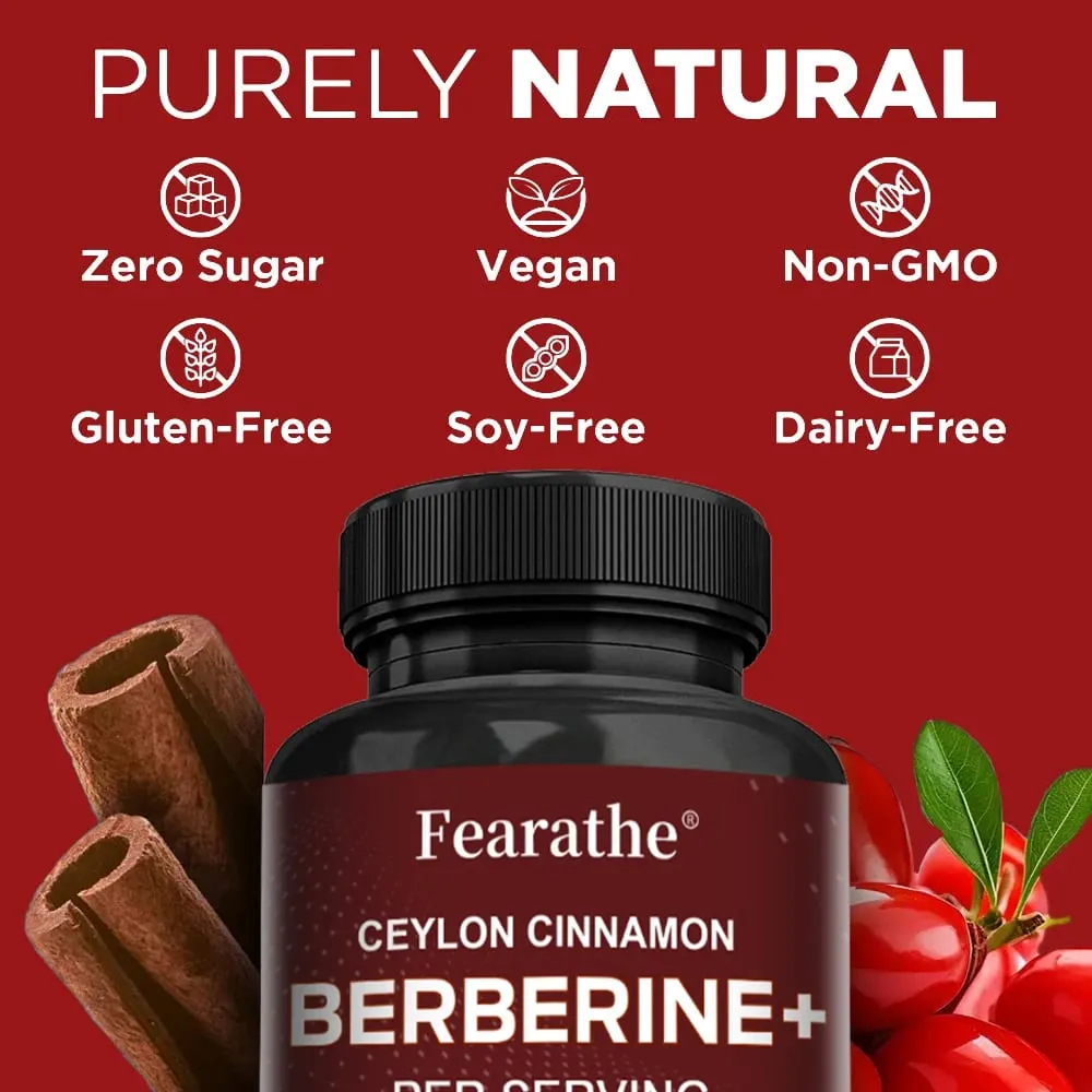 Berberine HCI & Ceylon Cinnamon Capsules Support Cardiovascular Gastrointestinal Liver Immune Health & Metabolic Balance