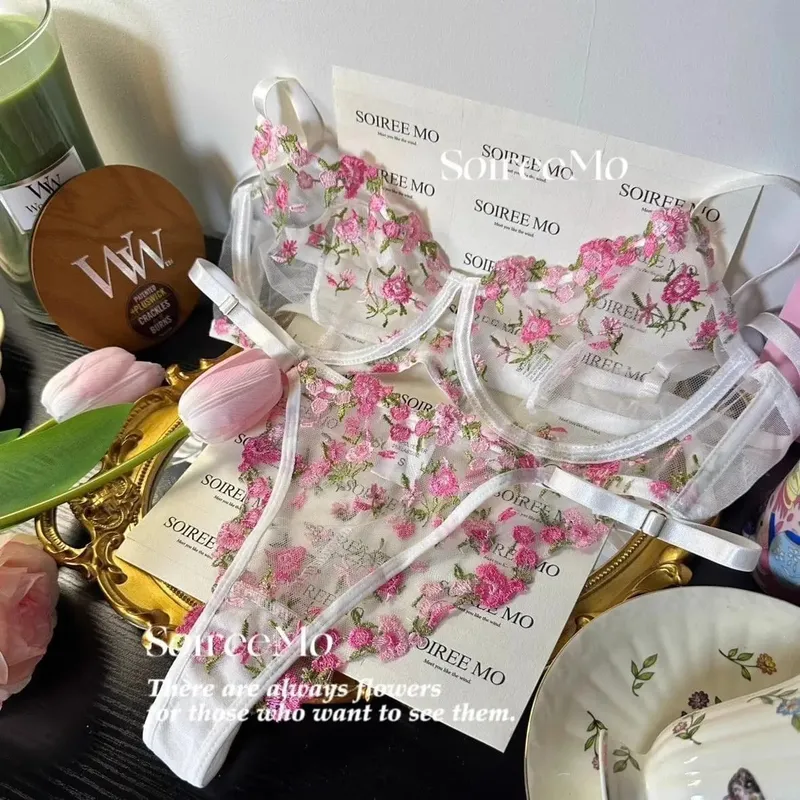 French Sheer Floral Lingerie Set Ultra Thin Sexy See Through Bralette with Soft Underwire & Women Large Bust Support S-XL MOYISU — image 12
