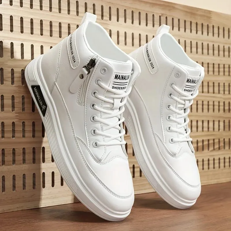 High-Top Sneakers for Men Designed for All Seasons Featuring a Non-Slip PU Sole And a White Laceless Design Suitable for Urban — image 2