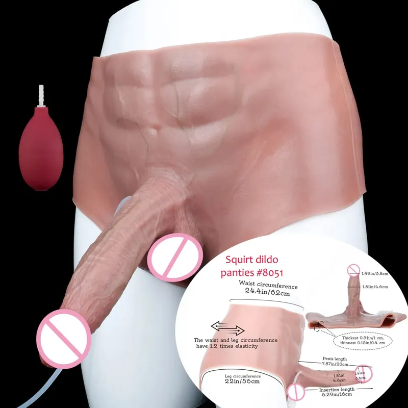 Black Nude Strapon Big Realistic Ejaculation Dildo Silicone Squirting Panties With Simulated Solid Penis Sex Toy For Women