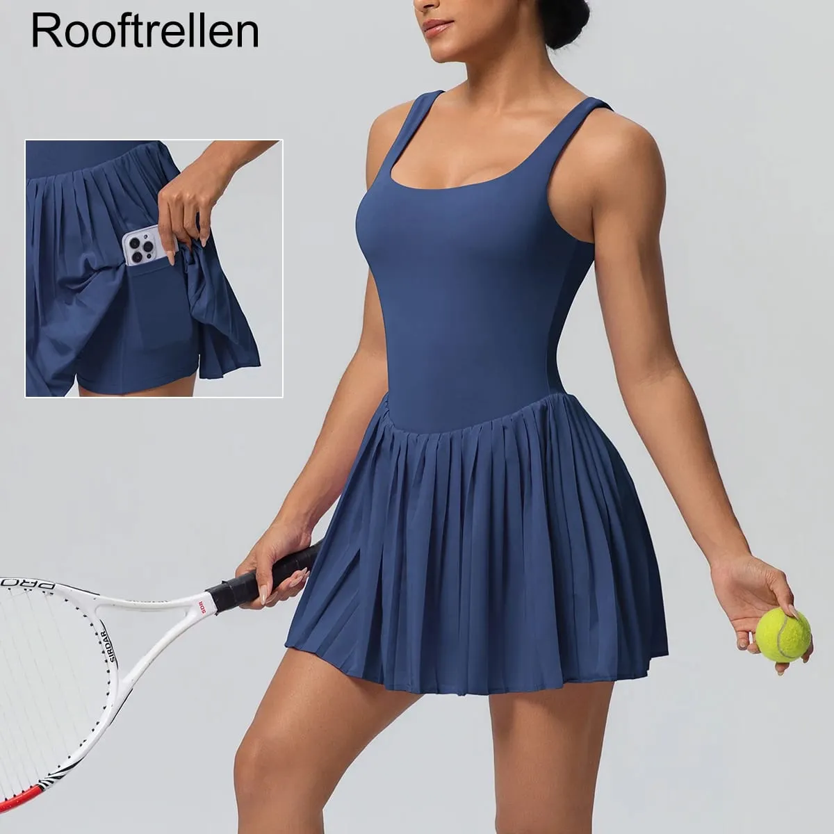 New Lifting Sports Jumpsuit Tennis Skirt With Pockets Yoga Womens Dresses Breathable Naked Feel Backless Female Sportswear — image 1