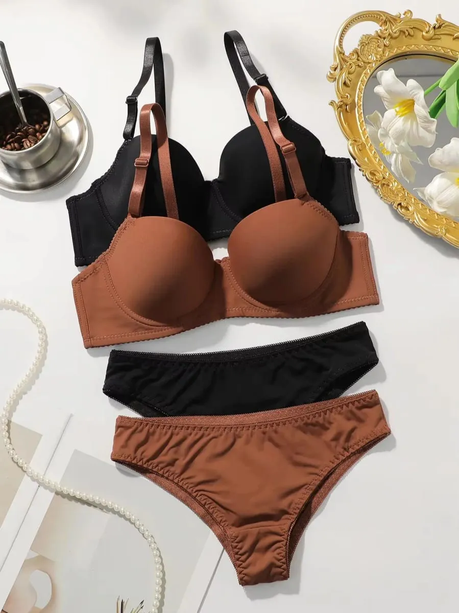 2 Set Solid Underwire Lingerie Set Women Push Up Bra Women Underwear Sets Comfortable Daily Lingerie J2611