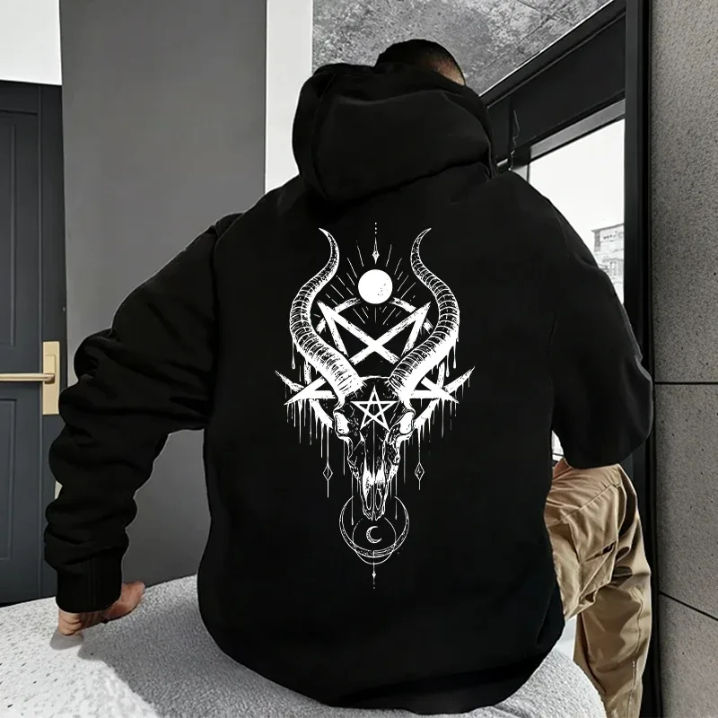 Autumn Winter Male Top Casual Pullover 666 & Inverted Cross Men's Gothic Hoodies Demonic Horror Face Print Sweatshirt Streetwear — image 4