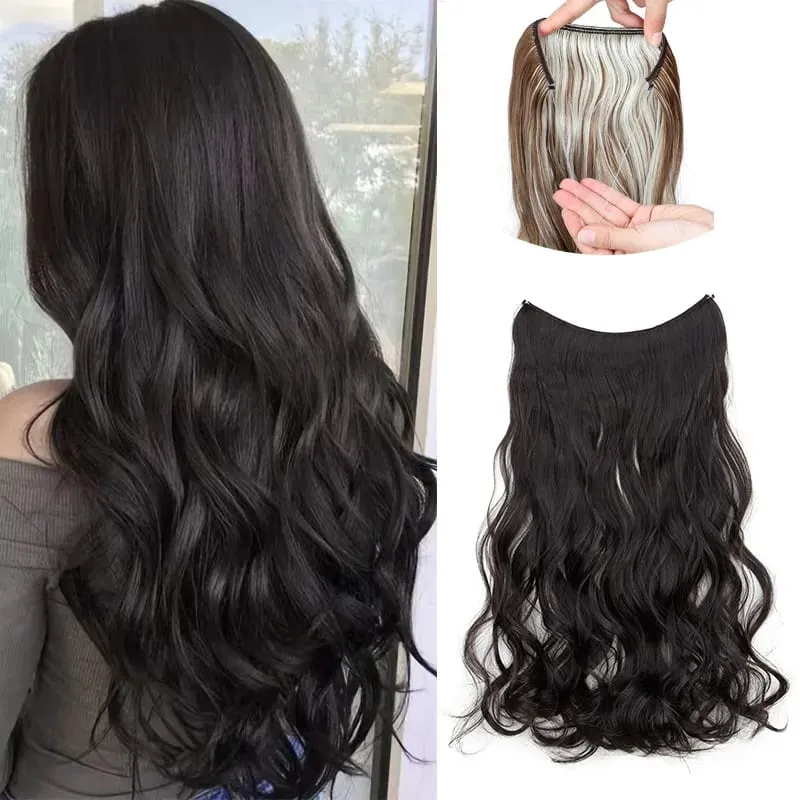 20Inch Synthetic Long Curly Invisible Wire Hair Extensions Headband Heat Resistant No Clips Hairpiece for Women — image 2