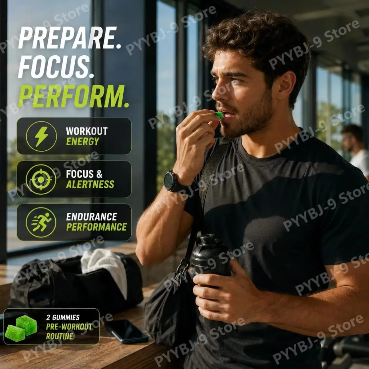 Pre Workout Energy Gummies with Caffeine Taurine Rhodiola Rosea CoQ10 & B Vitamins Supports Workout Focus Energy Strength 70 Ct — image 3