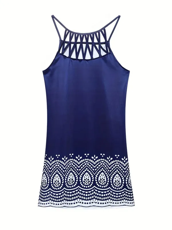2026 New Spring and Summer National Wind Positioning Printing Mesh Belt Sleeveless Casual Dress — image 11