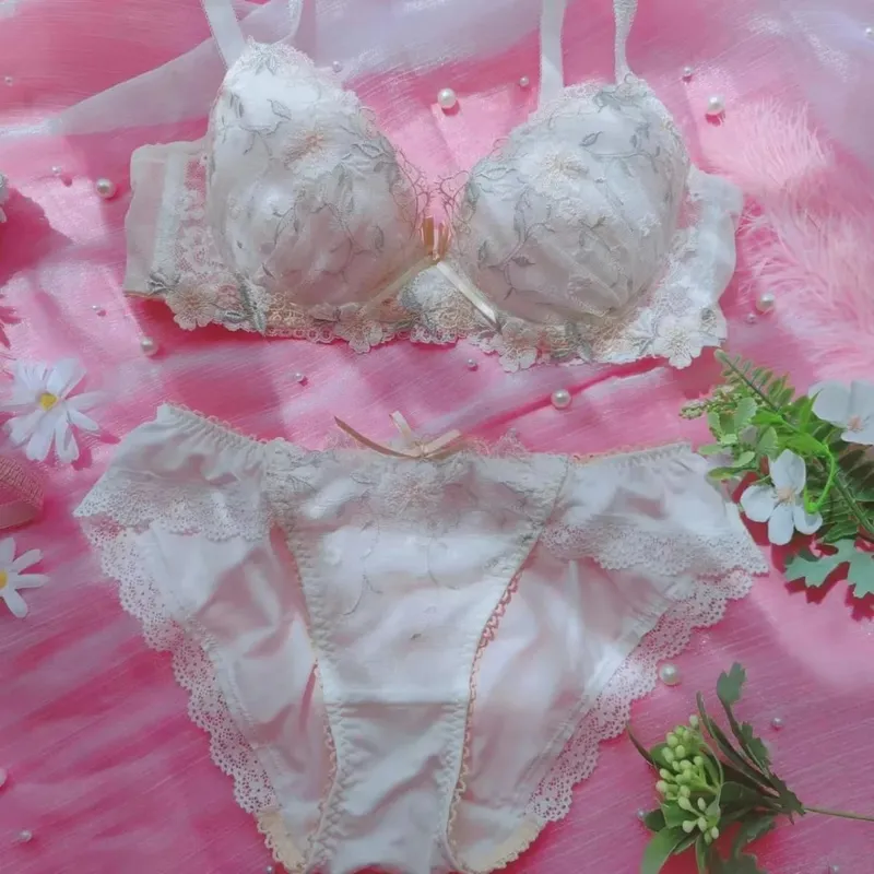 Women's Lace Underwear Set Embroidery Bra & Panties Comfortable Thin Push Up Lingerie