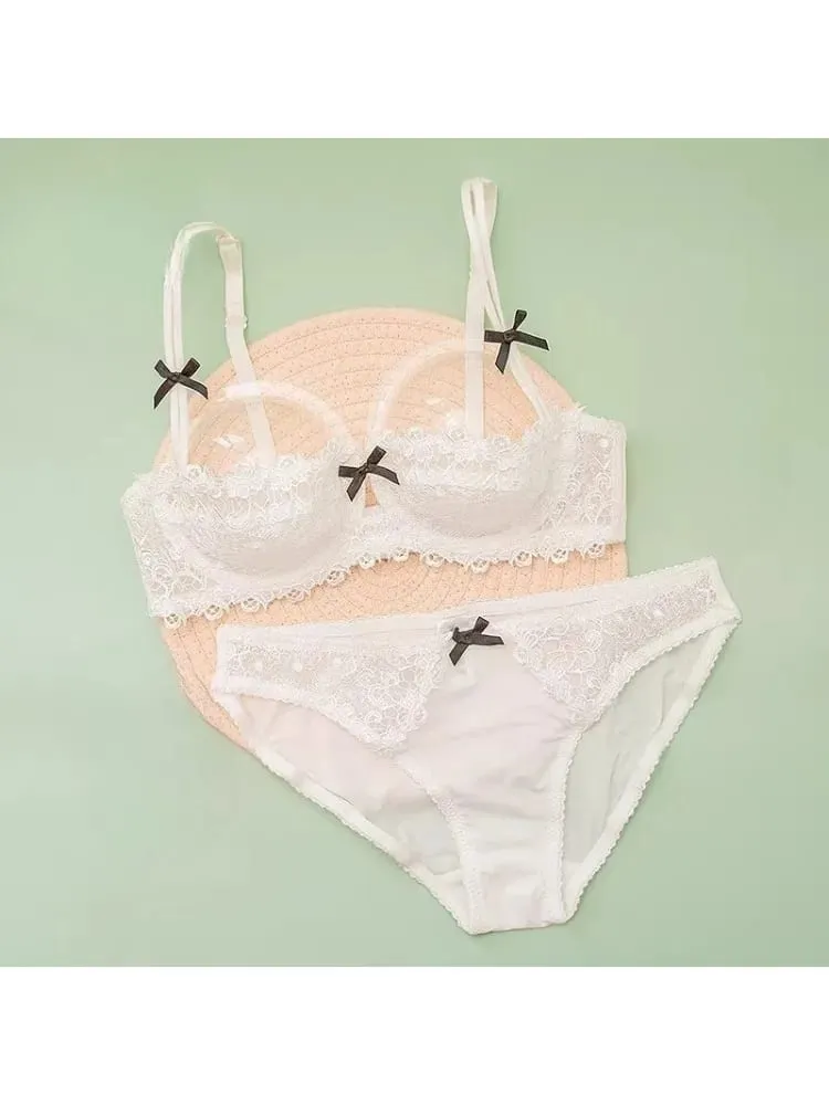 Sexy Lace Bra Set Women Plus Size Sheer Half Cup Push Up Lingerie Ultra Thin Transparent Concealed Nipple Underwear Hot — image 4