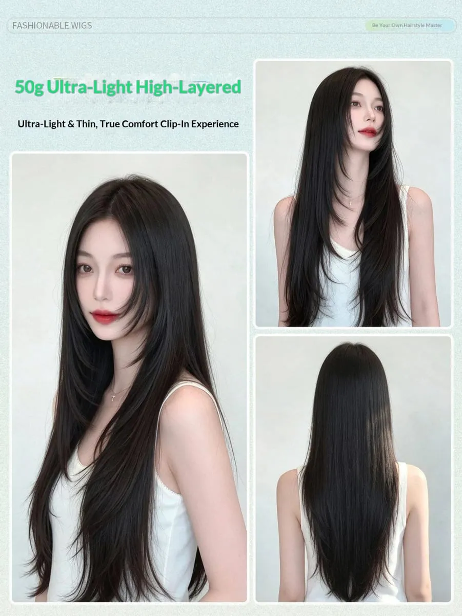 Synthetic Straight Hair Extension One Piece Layered Lightweight Invisible Seamless Clip-in Hairpiece 4 Clips for Women Daily — image 7