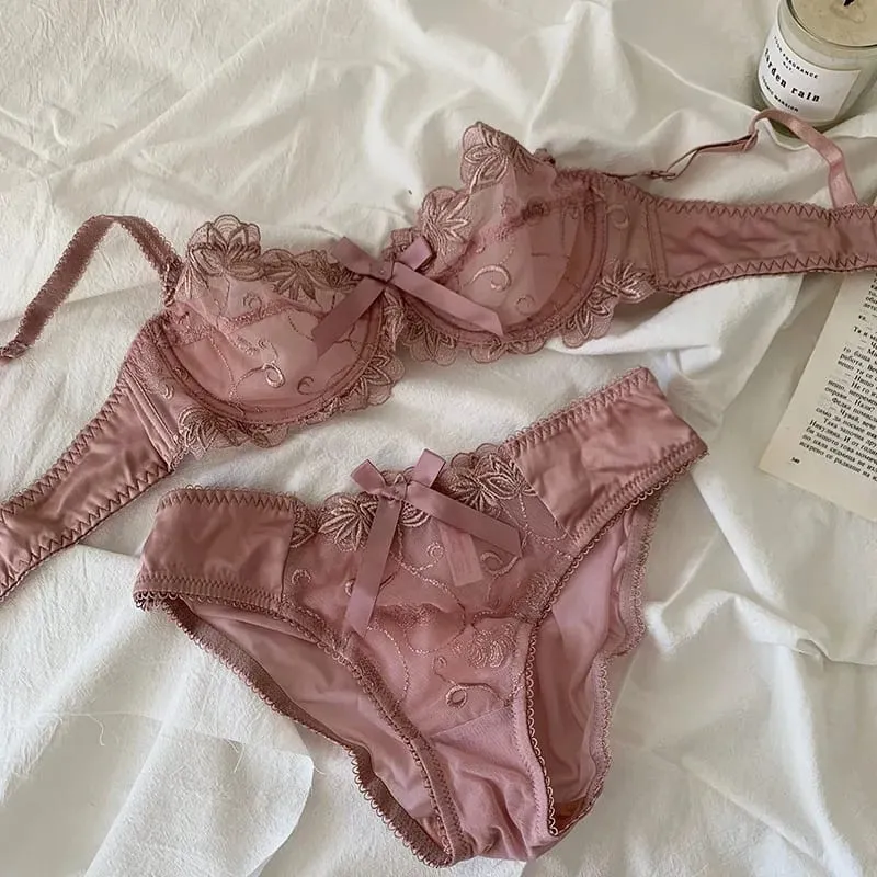 Sheer Non Padded Bralette for Small Boobs Ultra Thin Adjustable Lace Bra Sexy Halterneck Lingerie Set for Women BANERDANNI — image 3