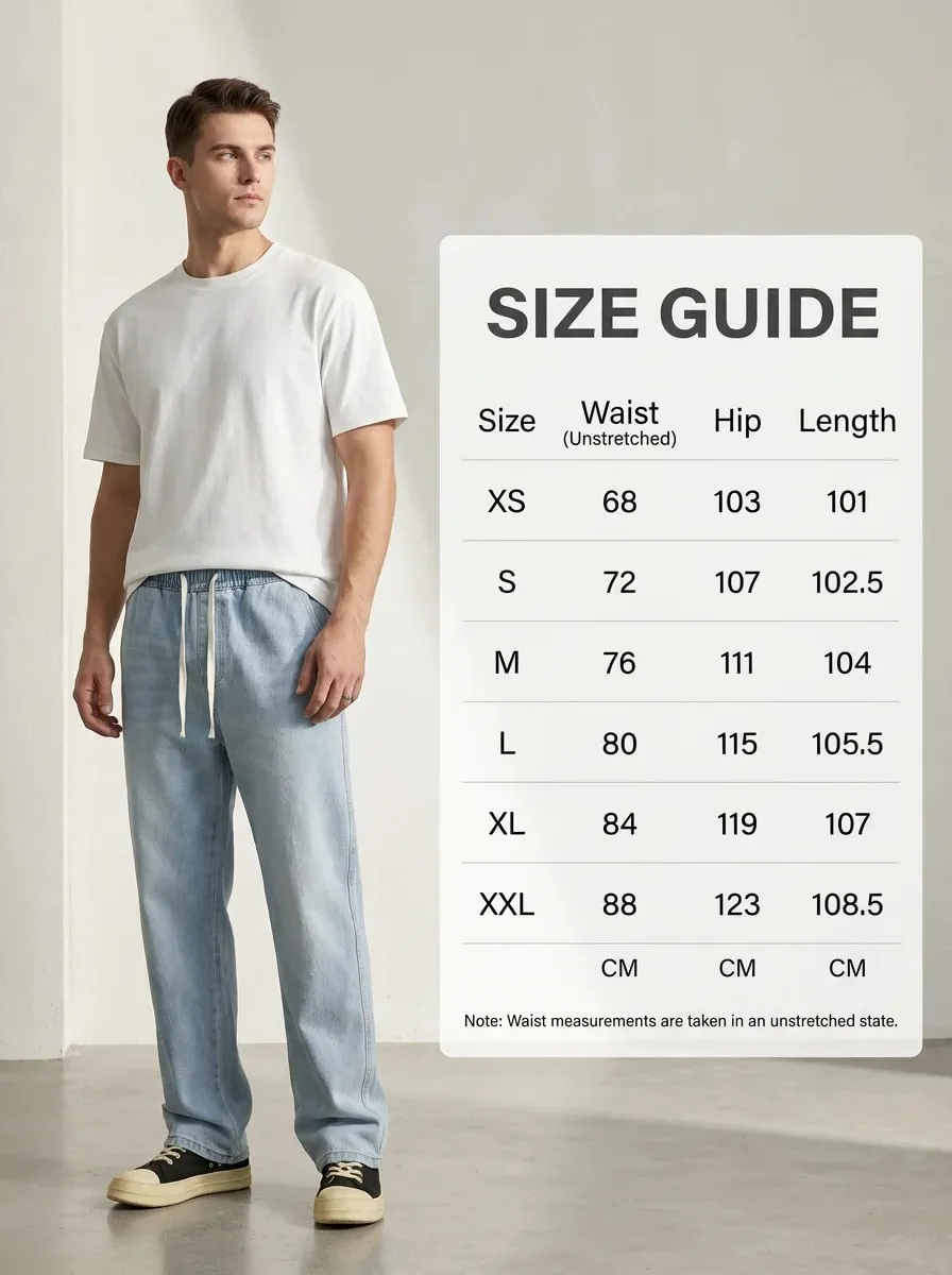 Men's Light Blue Elastic Waist Drawstring Loose Jeans Spring Summer Autumn Winter Versatile Comfortable Fit Casual Denim Pants — image 8