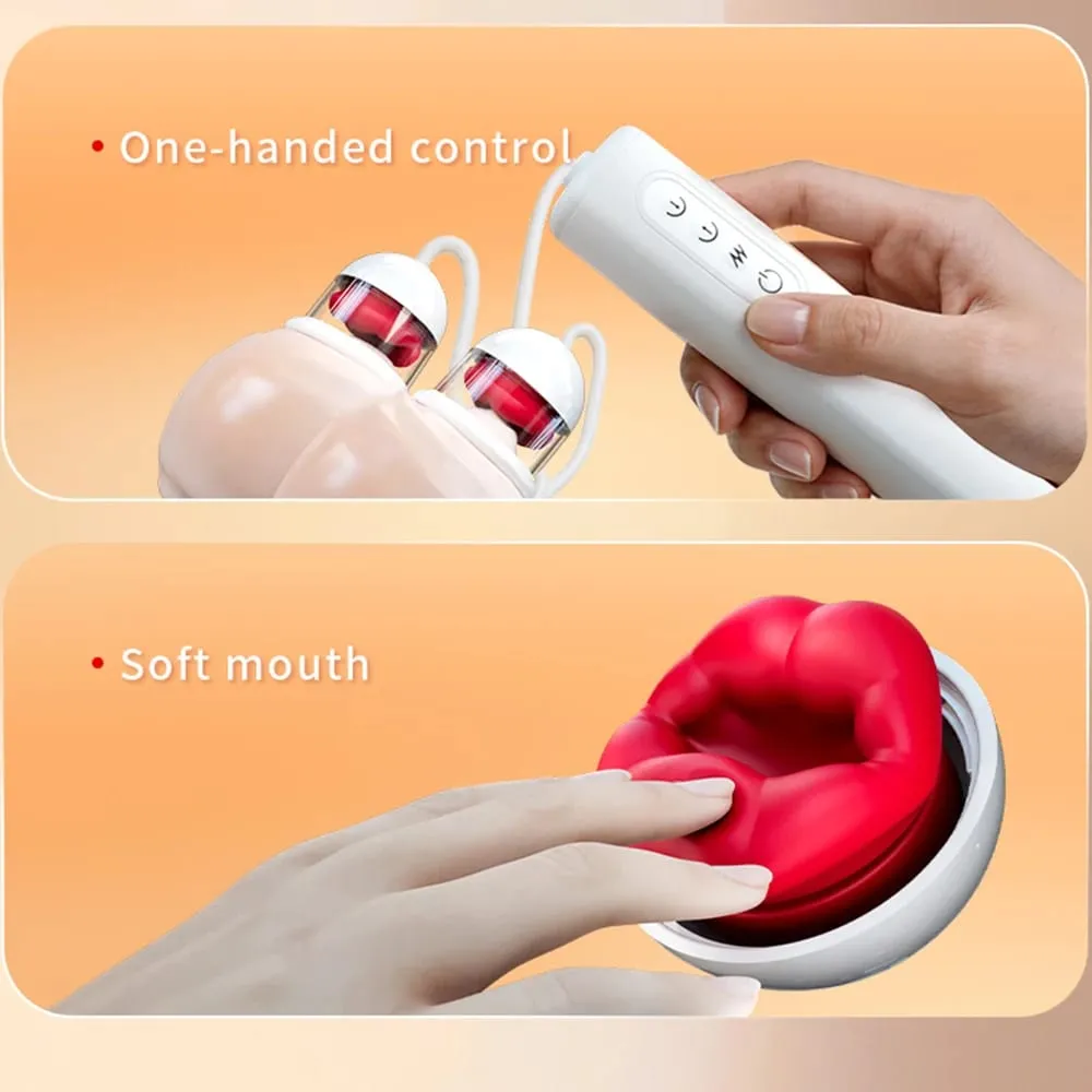 Greedy Double-cup Sucking Vibration Breast Pump Breast Massager Chest Masturbator Nipple-licking Suction Cup Adult Sex Toys — image 6