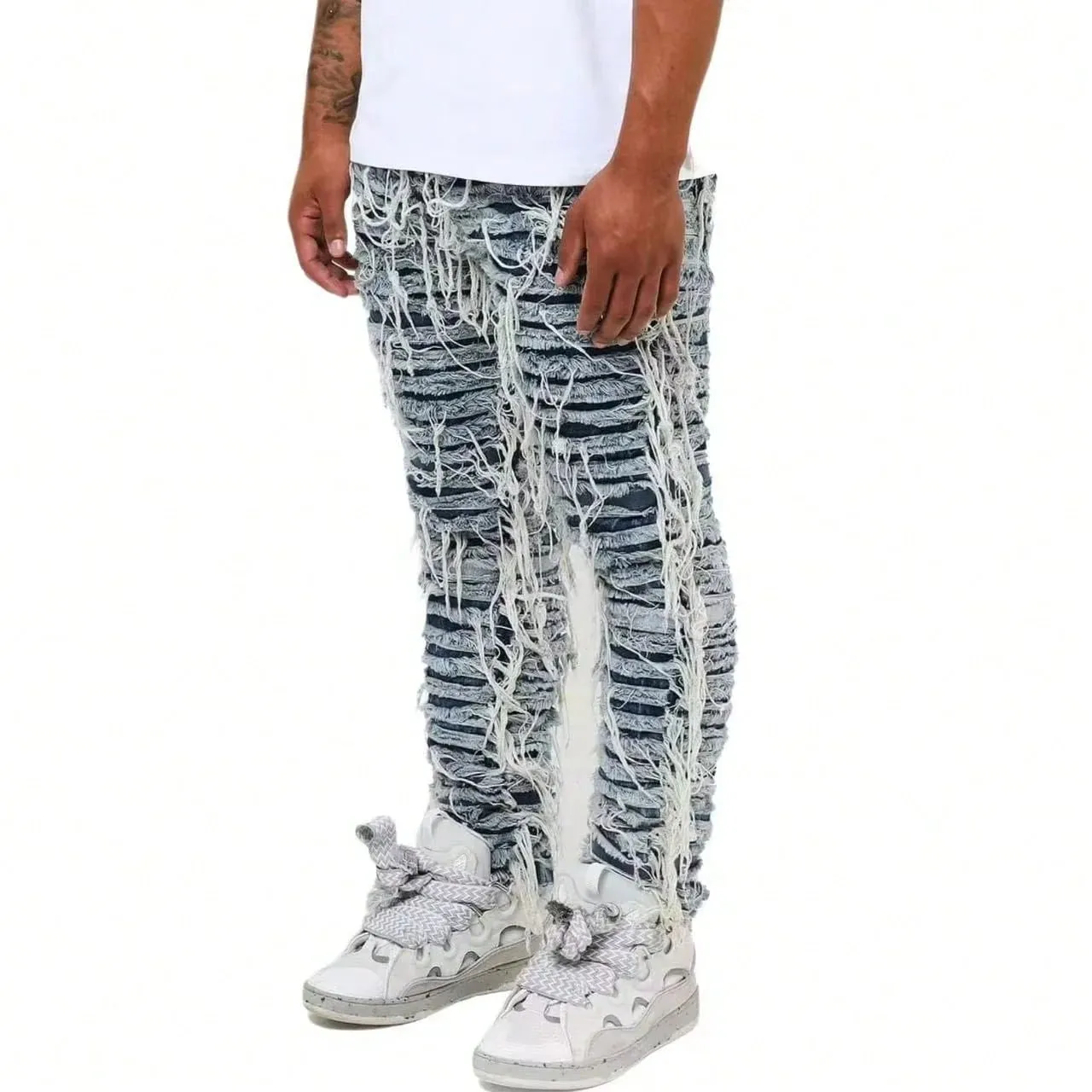 Men Y2K Rhinestone Rivet Decorated Wide Leg Jeans Vintage Washed Distressed Denim Pants Hip Hop Streetwear Baggy Trousers — image 4
