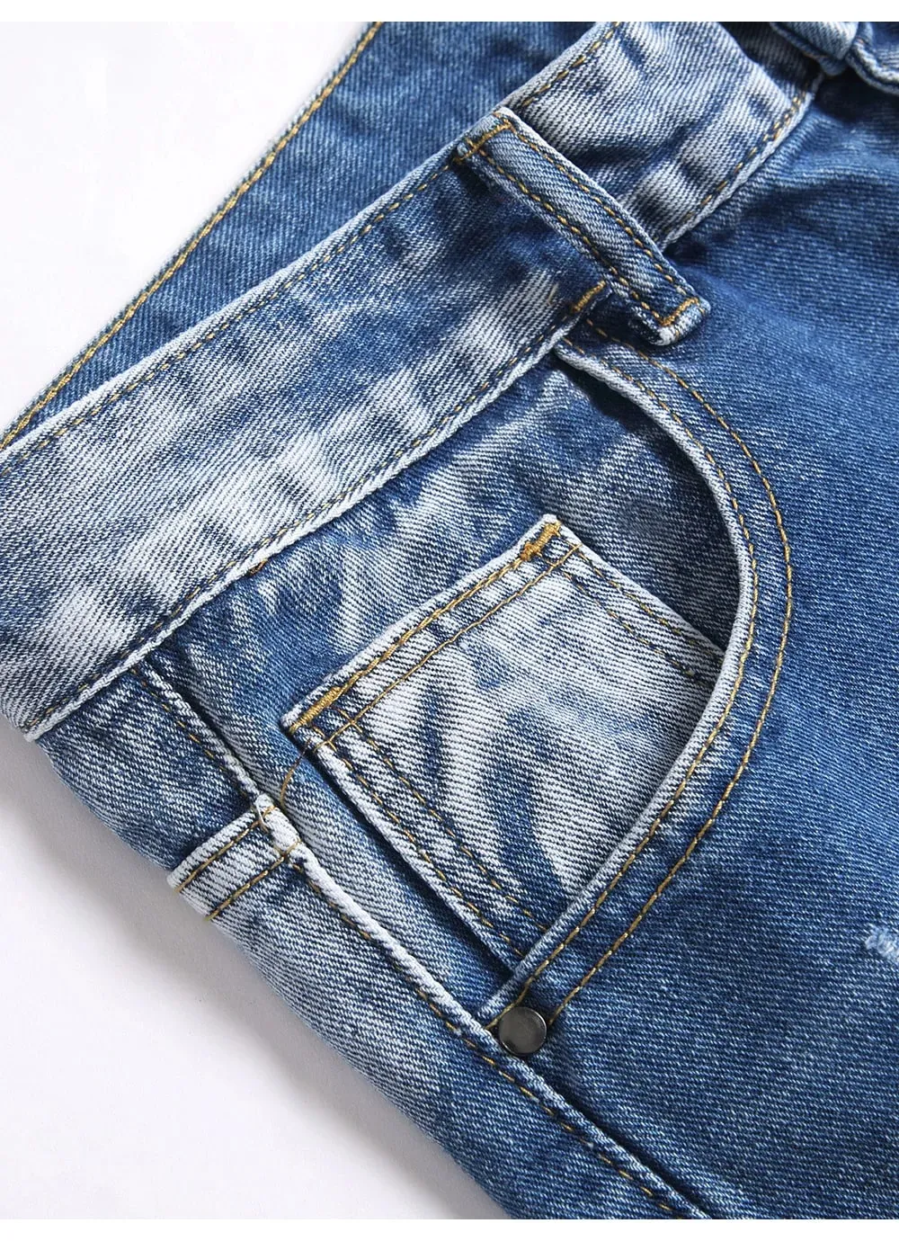 Men Painted Denim Jeans Contrast Color Holes Ripped Distressed Pants Non Stretch Cotton Slim Straight Trousers