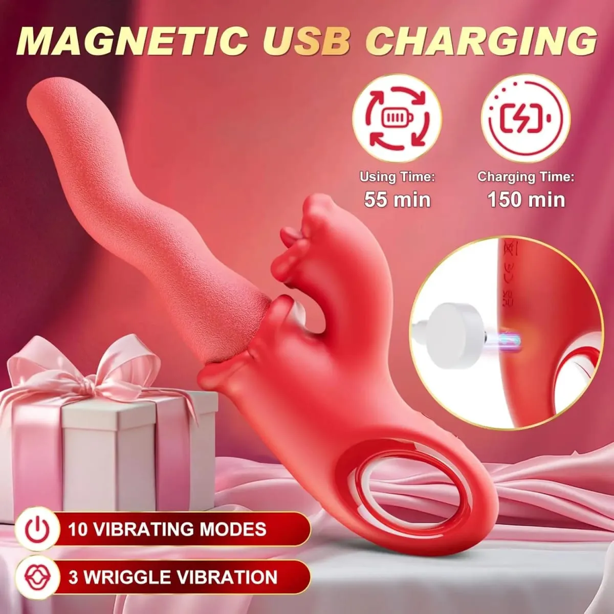Clitoral Tongue Scroll 3 IN 1 Vibrator for Women Clit Nipples G-Spot Stimulator Female Vagina Massager Vibrator Adult Sex Toys
