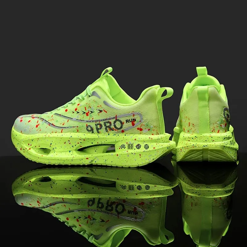 New Carbon Plate Men's Running Shoe Night Fluorescent Cushioning Sneakers Women Lace-Up Lightweight Casual Shoes Jog Shoes