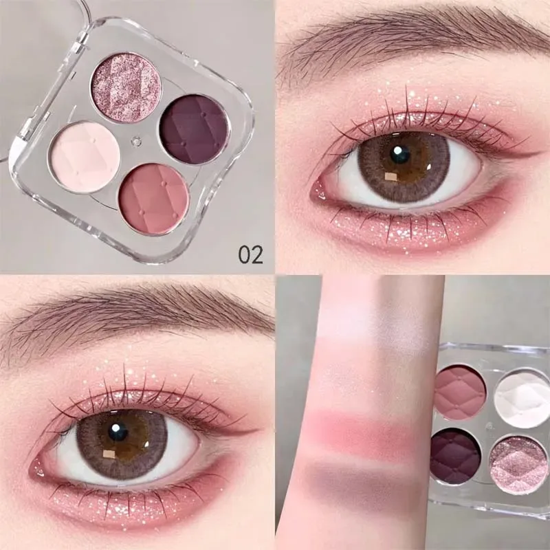 4 Colors Matte Fine Glitter Low Saturation Eye Shadow Palette Long Lasting Silky and Easy Coloring Peach Powder Daily Eye Makeup — image 8
