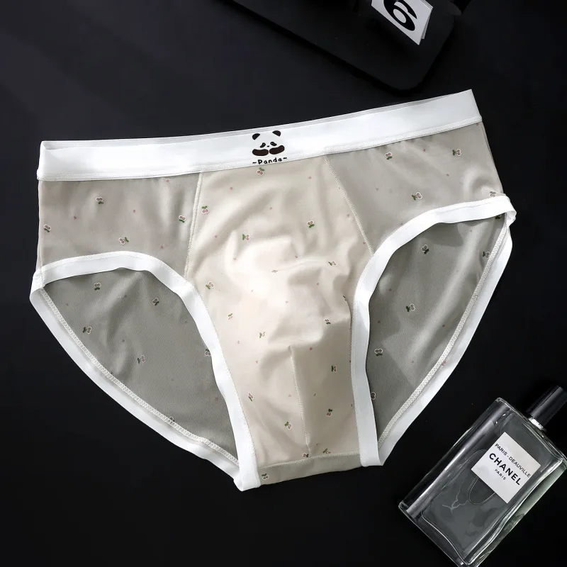 Men's Briefs Ultra-Thin Ice Silk Seamless Panties Floral U Convex Pouch Underwear Sissy Lingerie Transparent Underpants — image 9