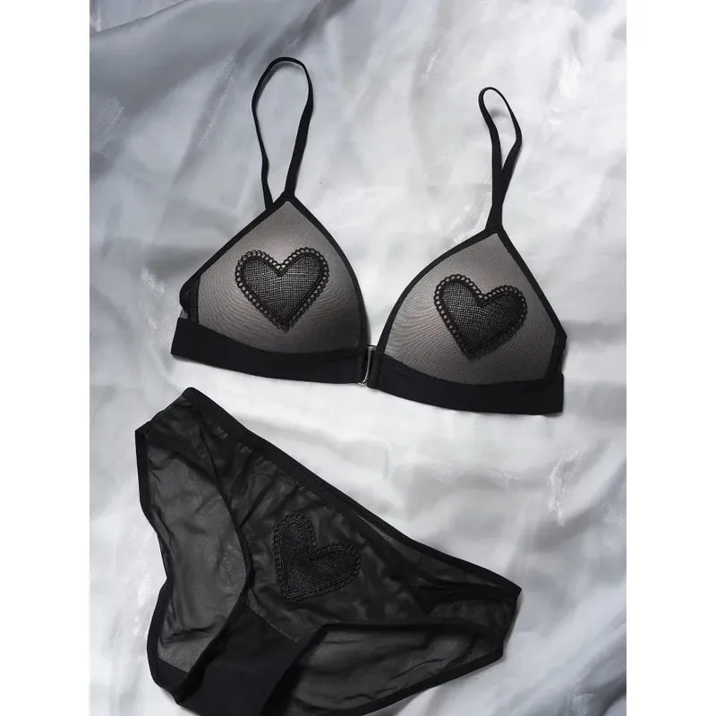 Red Lingerie Set Wireless Front Hook Bra French Triangle Thin Cup Embroidery Bra Set For Festival Soft Comfortable Daily Use — image 3