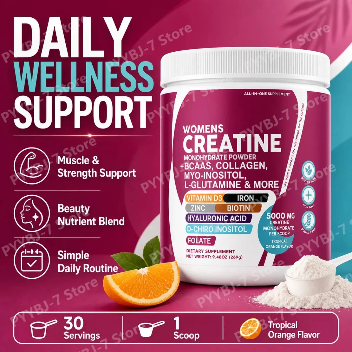 Female Creatine Powder Creatine Monohydrate Powder with BCAA & Amino Acids Daily Health and Nutrition Dietary Supplement — image 2