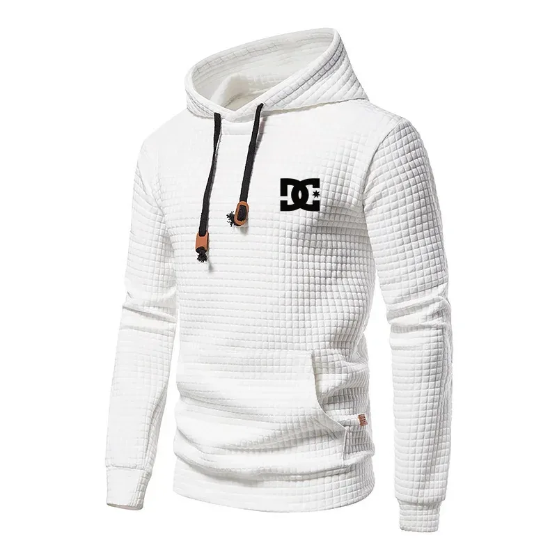 2025 New Spring and Autumn Europe Men DC Letters Printed Casual Large Pocket Hoodie Jumper Small Plaid Jacquard Plus Size — image 3