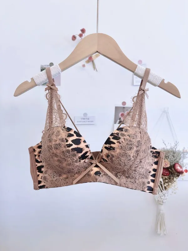Leopard Print Cross Bust Push Up Bra Set 32‑38 Wireless Seamless Anti Sag Comfort Sexy Lingerie For Small Breasts — image 8
