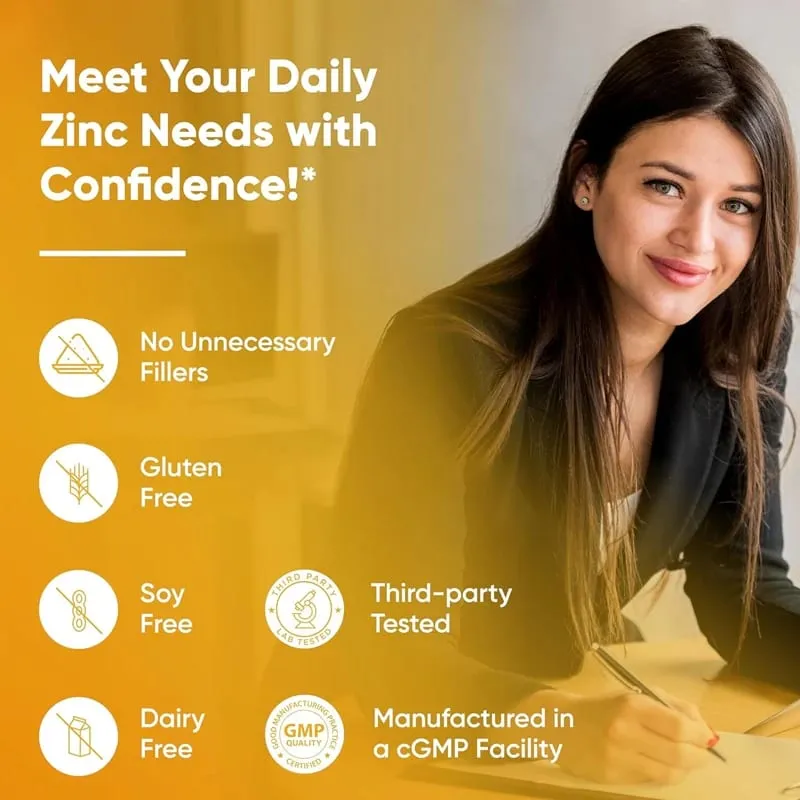 Premium Pure Zinc Capsules 50 mg Supplement High Absorption Boosts Immune Antioxidant Skin Cognitive Health