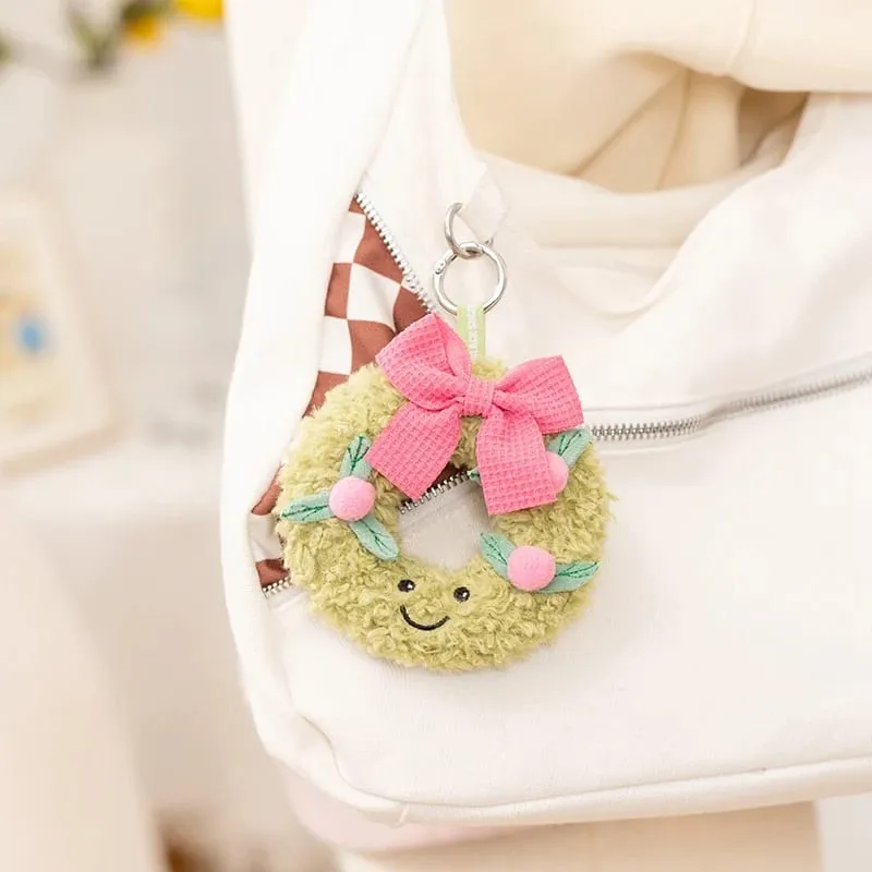 Sweet Green Wreath Plush Toy Stuffed Smiling Humanoid Pink Bow Tie Plushie Kawaii Home Decor Christmas Gift — image 3