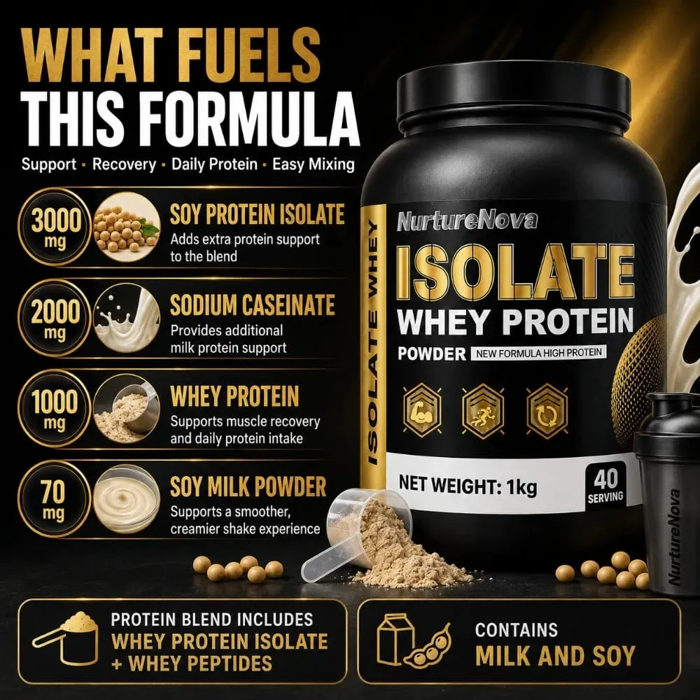 NurtureNova Isolate Whey Protein Powder 1kg High Nutrition Fitness Drink Mix 40 Servings Workout & Daily Support Formula — image 4